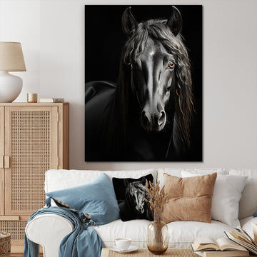 Black White Horse Portrait Vibrant - Horse Wall Decor